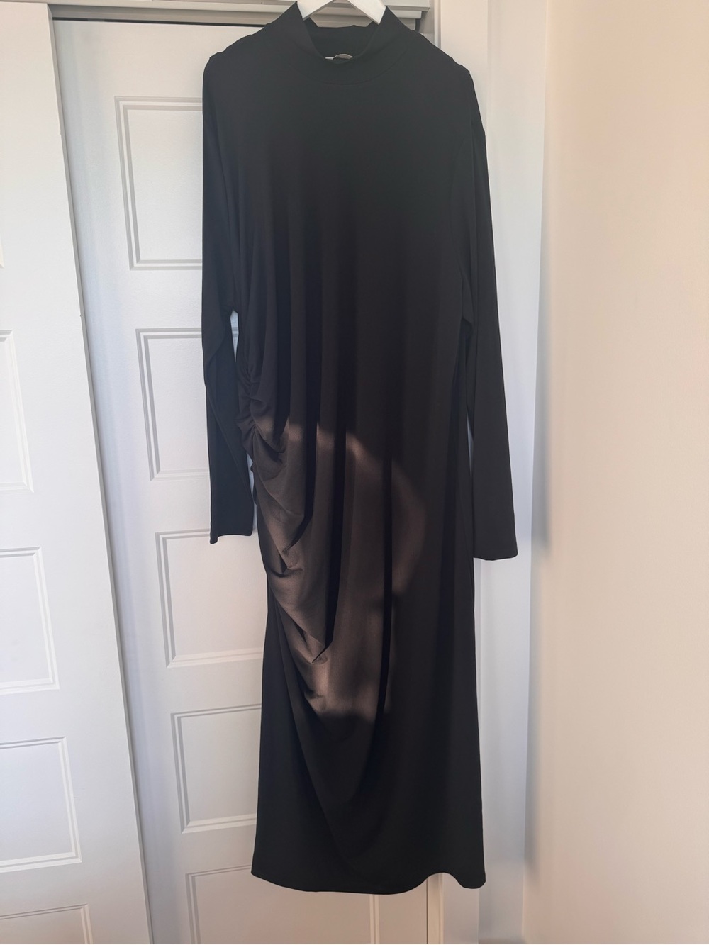 H&M Black Long-Sleeve Draped Midi Dress